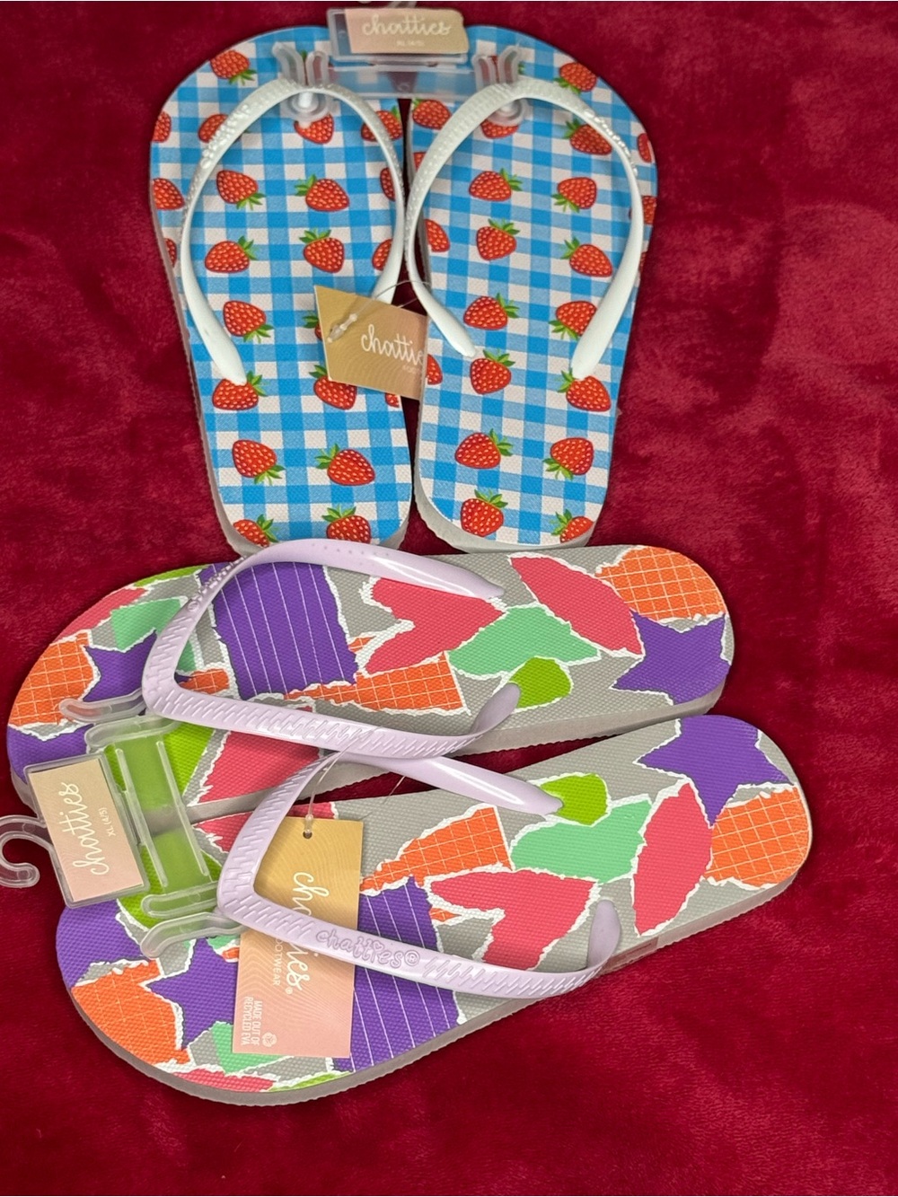 Chatties Kids Strawberry & Colorful Pattern Flip Flops - Purple/Multicolor